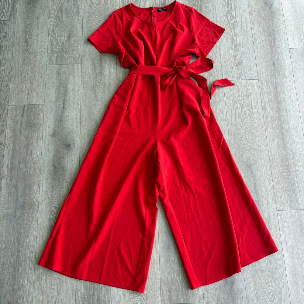 Lane Bryant Red Wide Leg Jumpsuit Short Sleeve Belted Pockets Size 24L - Picture 1 of 12
